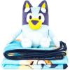 Jay Franco Kids Plush Mini Pillow Buddy & 40 x 50 Inch Travel Throw Set – Kids Super Soft 2 Piece Cuddle Blanket Set, Bluey(Blue – Bluey)