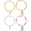 Bluey Bingo Bracelets for Girls 4-Piece Set Official License, Beaded Stretch Bracelets and Bingo Charms,(Pink and Yellow)