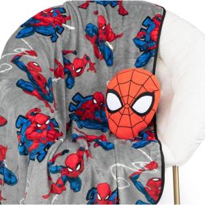 Jay Franco Bluey & Bingo Nogginz Set – 40 x 50 Inch Lightweight Travel Throw Blanket & Pillow – Kids Super Soft 2 Piece Bedding Set(Gray – Spiderman)
