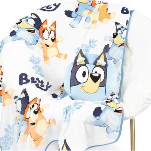 Jay Franco Bluey & Bingo Nogginz Set – 40 x 50 Inch Lightweight Travel Throw Blanket & Pillow – Kids Super Soft 2 Piece Bedding Set(White – Bluey)