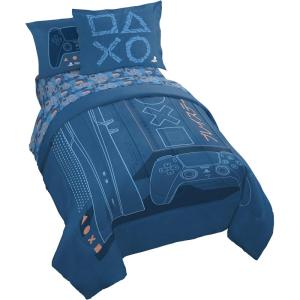 Jay Franco Kids Comforter Set Includes Sheets and Pillow Covers – Soft and Cozy Bed Set for Stylish Room Decor, Beige – Harry Potter, 5 Piece Twin Size Bedding(Blue – Playstation)