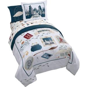 Jay Franco Kids Comforter Set Includes Sheets and Pillow Covers – Soft and Cozy Bed Set for Stylish Room Decor, Beige – Harry Potter, 5 Piece Twin Size Bedding(Dark Grey – Harry Potter)