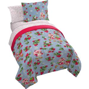 Jay Franco Kids Comforter Set Includes Sheets and Pillow Covers – Soft and Cozy Bed Set for Stylish Room Decor, Blue – Bluey & Bingo, 5 Piece Twin(Blue – Strawberry Shortcake)