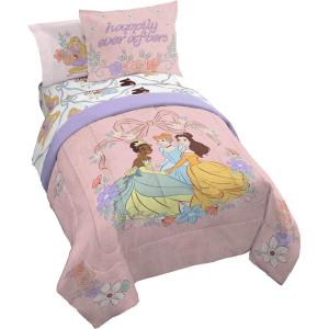 Jay Franco Kids Comforter Set Includes Sheets and Pillow Covers – Soft and Cozy Bed Set for Stylish Room Decor, Blue – Bluey & Bingo, 5 Piece Twin(Pink – Disney Princess)