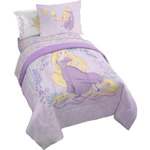Jay Franco Kids Comforter Set Includes Sheets and Pillow Covers – Soft and Cozy Bed Set for Stylish Room Decor, Blue – Bluey & Bingo, 5 Piece Twin(Purple – Disney Princess Rapunzel)