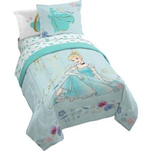 Jay Franco Kids Comforter Set Includes Sheets and Pillow Covers – Soft and Cozy Bed Set for Stylish Room Decor, Blue – Bluey & Bingo, 7 Piece Queen(Blue – Princess Cinderella)