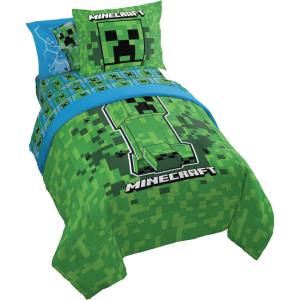 Jay Franco Kids Comforter Set Includes Sheets and Pillow Covers – Soft and Cozy Bed Set for Stylish Room Decor, Blue – Bluey & Bingo, 7 Piece Queen(Green – Minecraft Creeper)