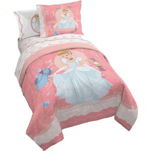 Jay Franco Kids Comforter Set Includes Sheets and Pillow Covers – Soft and Cozy Bed Set for Stylish Room Decor, Blue – Bluey & Bingo, 7 Piece Queen(Pink – Princess Cinderella)
