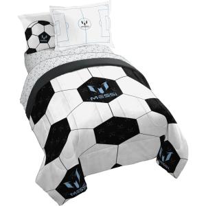 Jay Franco Kids Comforter Set Includes Sheets and Pillow Covers – Soft and Cozy Bed Set for Stylish Room Decor, Blue – Bluey & Bingo, 7 Piece Queen(White – Messi)