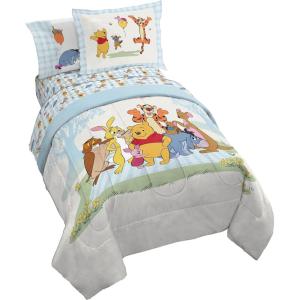 Jay Franco Kids Comforter Set Includes Sheets and Pillow Covers – Soft and Cozy Bed Set for Stylish Room Decor, Blue – Bluey & Bingo, 7 Piece Queen(White – Winnie the Pooh)