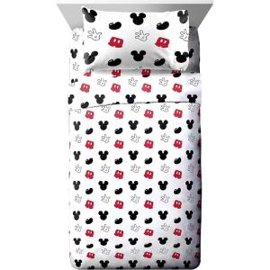 Jay Franco Kids Sheet Set with Fitted, Flat Sheets & Pillow Cover – Ultra-Soft Bedding with Pillowcase for Room Decor, White – Bluey, 4 Piece Full(White – Mickey Mouse)