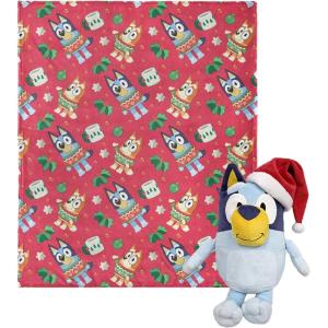 Northwest Bluey Character Hugger Pillow & Silk Touch Throw Blanket Set, 40″ x 50″, Hooray(Bluey Festive Sweaters)