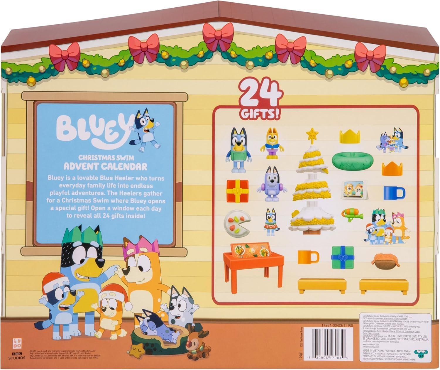 imageBluey Advent Calendar Pack Toys for Girls and Boys 24 Days of Surprises Kids 2025 Advent Calendar wAccessories Stickers amp Mini Christmas TreeAdvent Calendar Christmas Swim