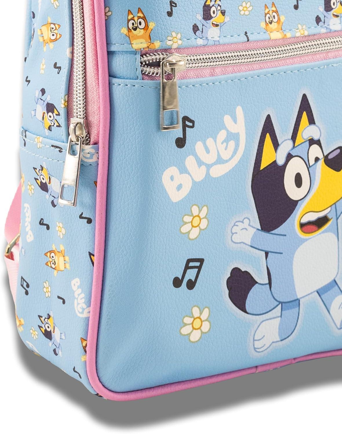 imageFast Forward Bluey Mini Backpack for Kids amp Adults 10 PU Leather Bluey Backpack Purse Featuring Bluey Toddler Travel Bag Small Backpack Bookbag for School Travel or Everyday Use Ages 3Bluey Blue and Pink