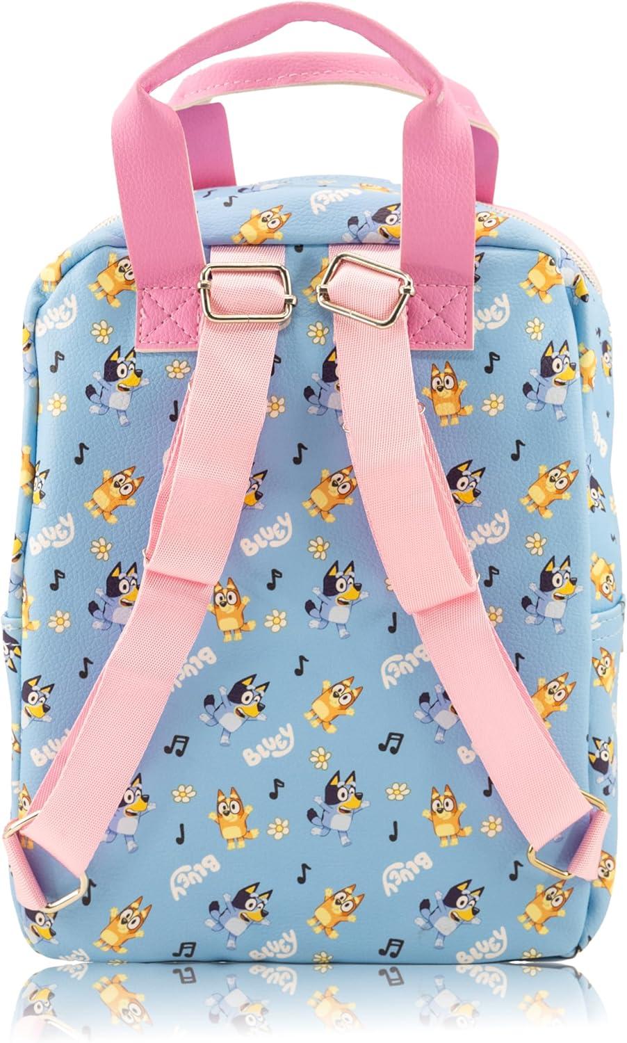 imageFast Forward Bluey Mini Backpack for Kids amp Adults 10 PU Leather Bluey Backpack Purse Featuring Bluey Toddler Travel Bag Small Backpack Bookbag for School Travel or Everyday Use Ages 3Bluey Blue and Pink
