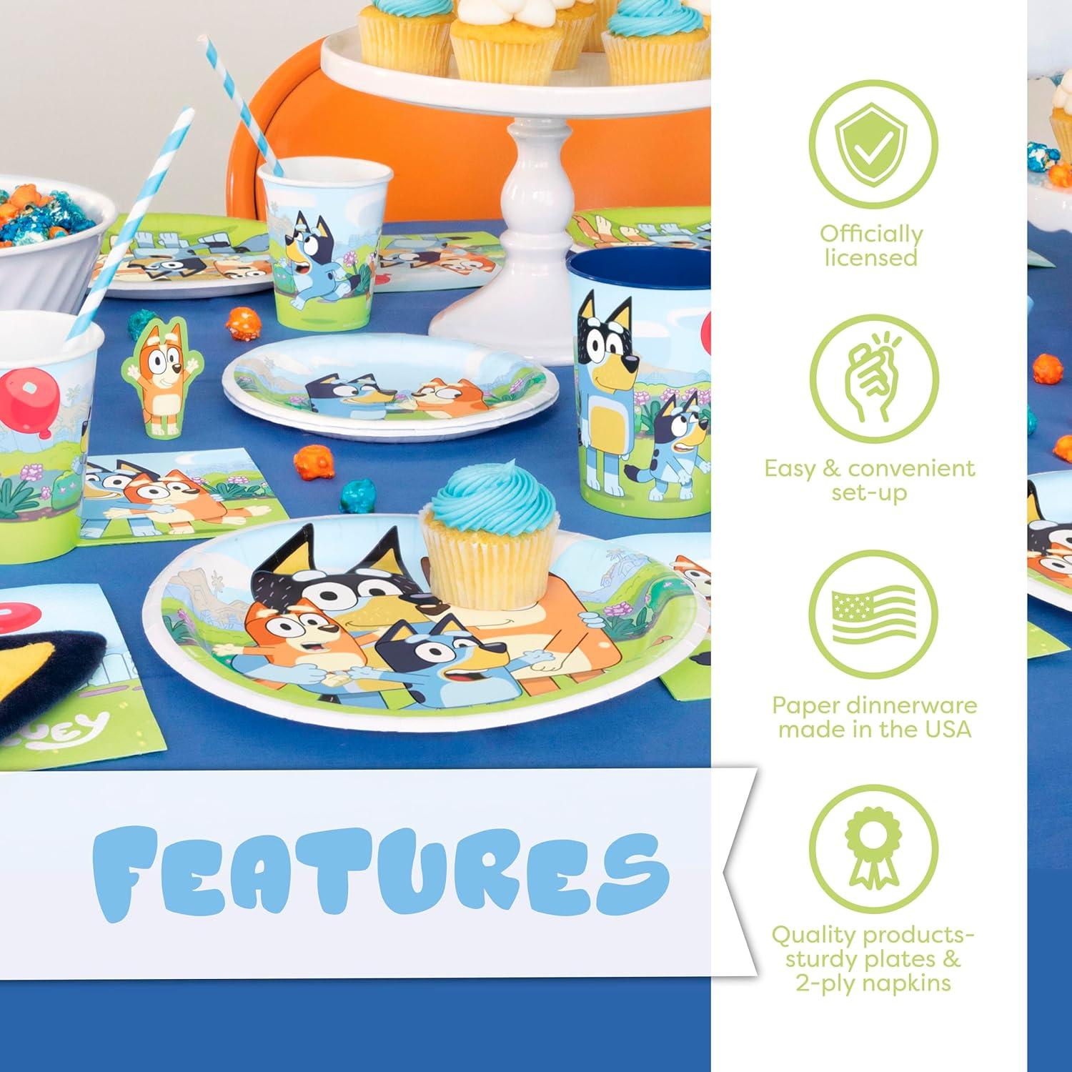 imageUnique Bluey Birthday Decorations Bluey Party Decorations Serves 16 Officially Licensed Balloons Banner Tablecover Plates Napkins Button