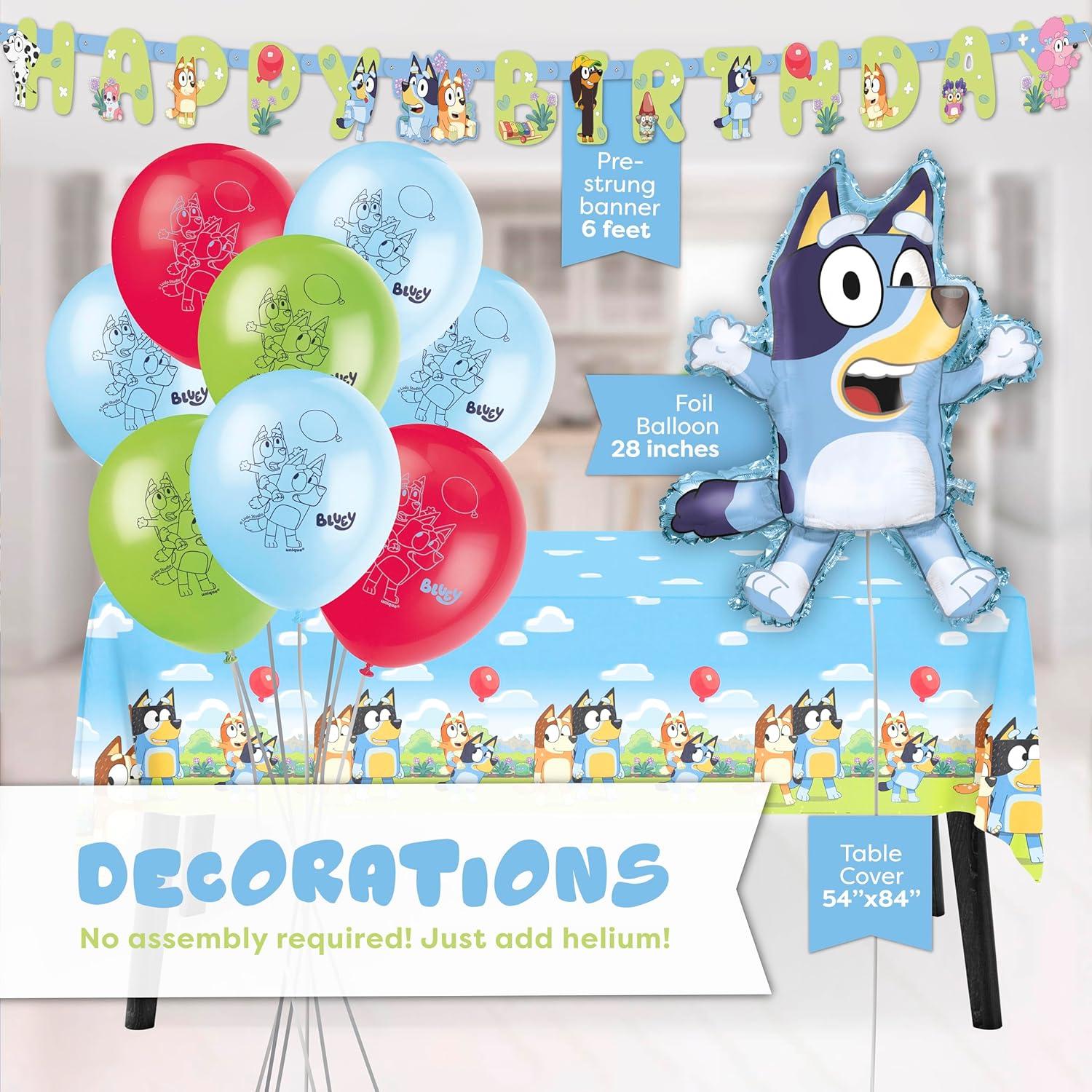 imageUnique Bluey Birthday Decorations Bluey Party Decorations Serves 16 Officially Licensed Balloons Banner Tablecover Plates Napkins Button