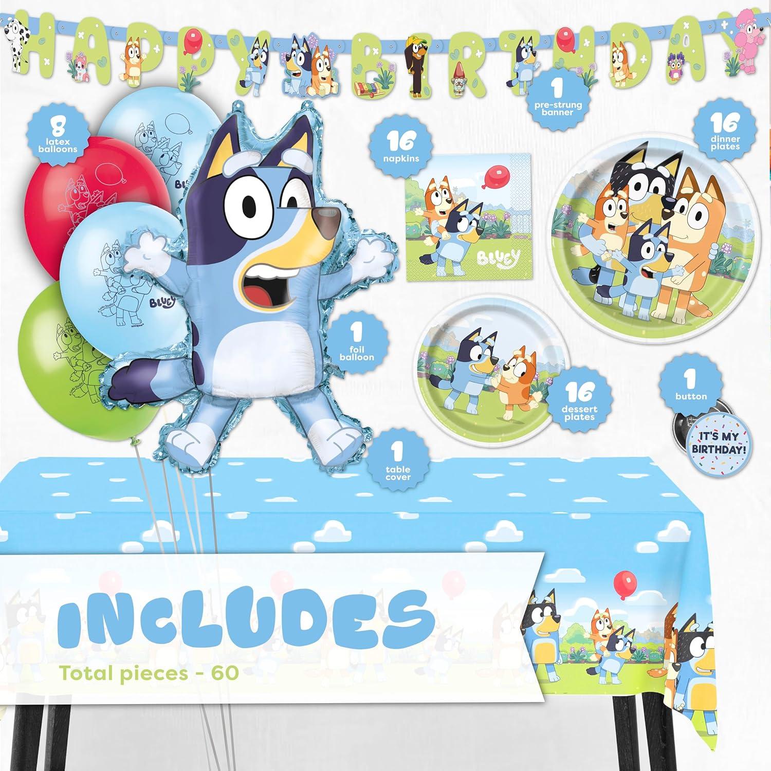 imageUnique Bluey Birthday Decorations Bluey Party Decorations Serves 16 Officially Licensed Balloons Banner Tablecover Plates Napkins Button