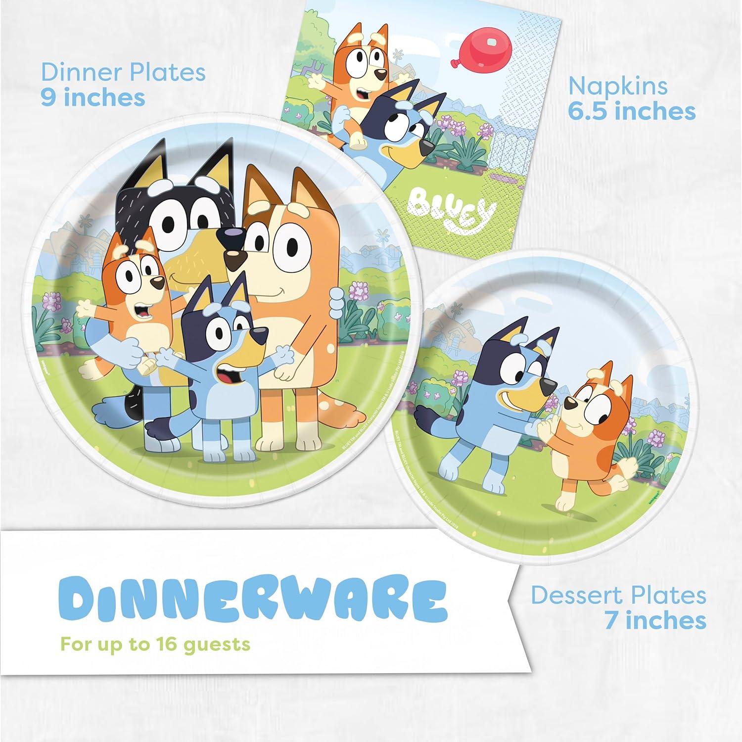 imageUnique Bluey Birthday Decorations Bluey Party Decorations Serves 16 Officially Licensed Balloons Banner Tablecover Plates Napkins Button