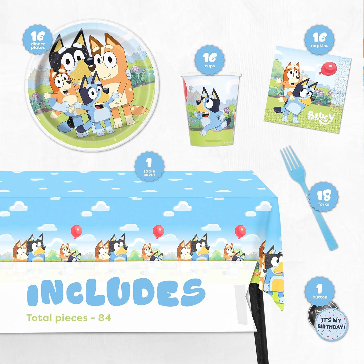 imageUnique Bluey Birthday Decorations Bluey Party Decorations Serves 16 Officially Licensed Tablecover Plates Cups Napkins Forks Button