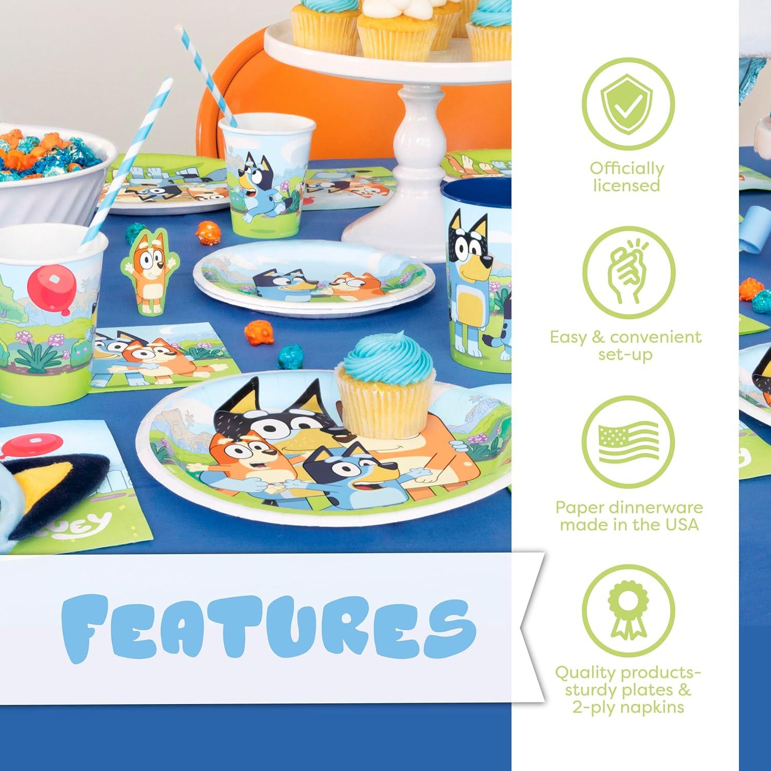 imageUnique Bluey Birthday Decorations Bluey Party Decorations Serves 16 Officially Licensed Tablecover Plates Cups Napkins Forks Button