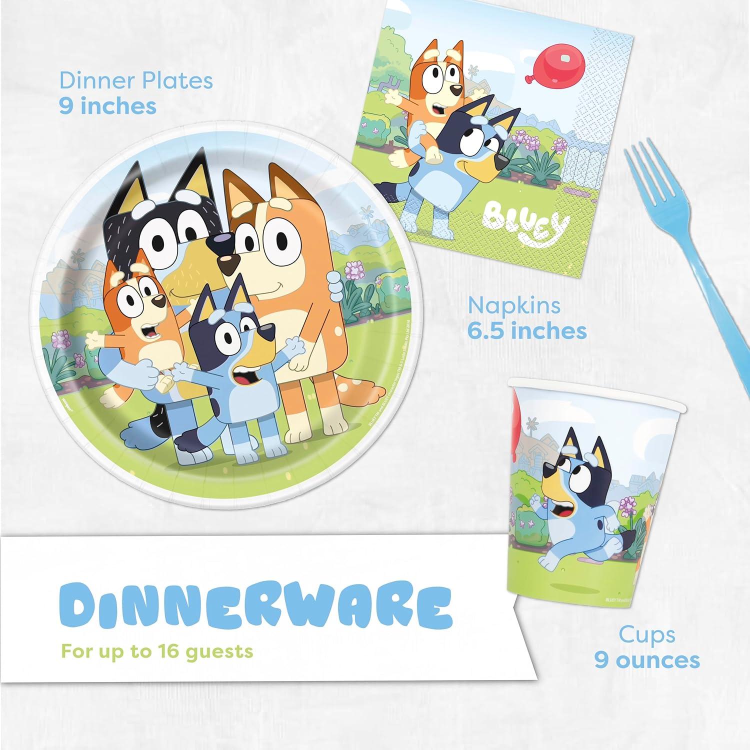 imageUnique Bluey Birthday Decorations Bluey Party Decorations Serves 16 Officially Licensed Tablecover Plates Cups Napkins Forks Button