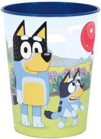 imageUnique Bluey Birthday Party Supplies Bundle Pack includes 12 Reusable Plastic Cups and 1 Dinosaur Sticker Sheet