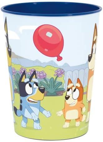imageUnique Bluey Birthday Party Supplies Bundle Pack includes 12 Reusable Plastic Cups and 1 Dinosaur Sticker Sheet