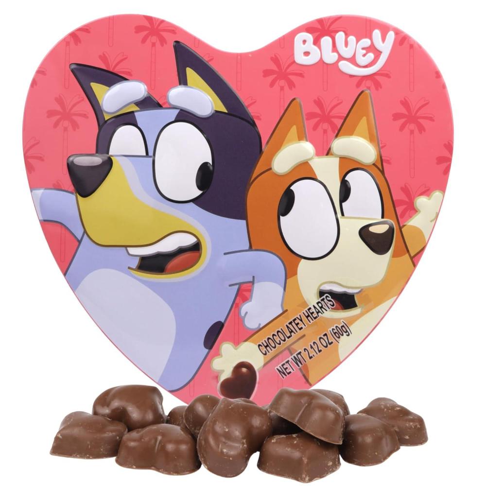 imageBluey Valentines Candy Gift Box Milk Chocolatey Hearts Inside Individually Wrapped Pieces Collectible Heart Container 212 Ounces
