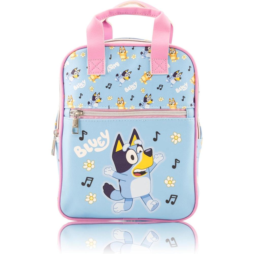 imageFast Forward Bluey Mini Backpack for Kids amp Adults 10 PU Leather Bluey Backpack Purse Featuring Bluey Toddler Travel Bag Small Backpack Bookbag for School Travel or Everyday Use Ages 3Bluey Blue and Pink