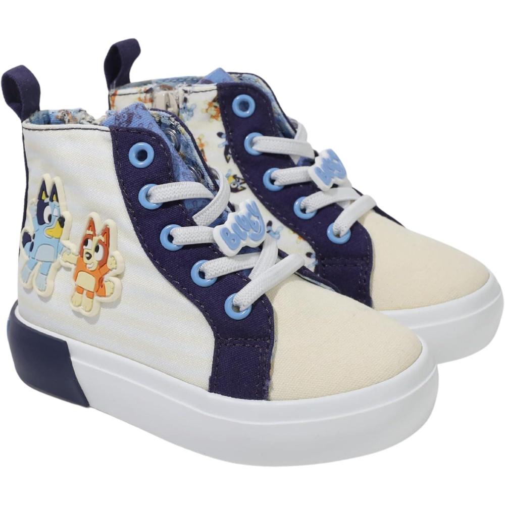 imageGround Up Bluey Sneakers for Kids  Unisex Hightop Bluey and Bingo Shoes with a Side Zipper so They Slip onBlueWhite