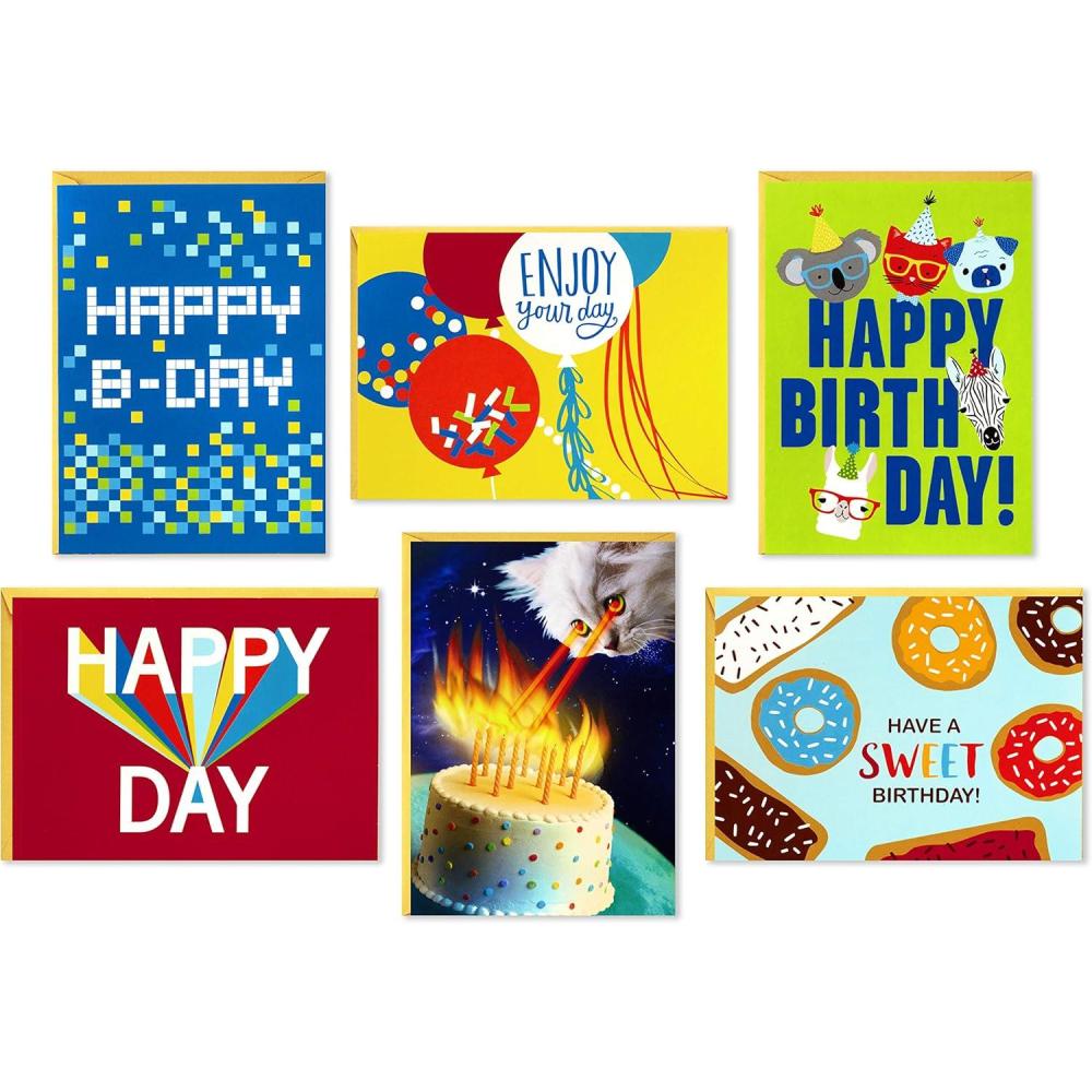 imageHallmark Bluey Kids Birthday Card Assortment 16 Cards with Envelopes Unicorn Dance Mode HoorayCats  Lasers  Llamas  Donuts