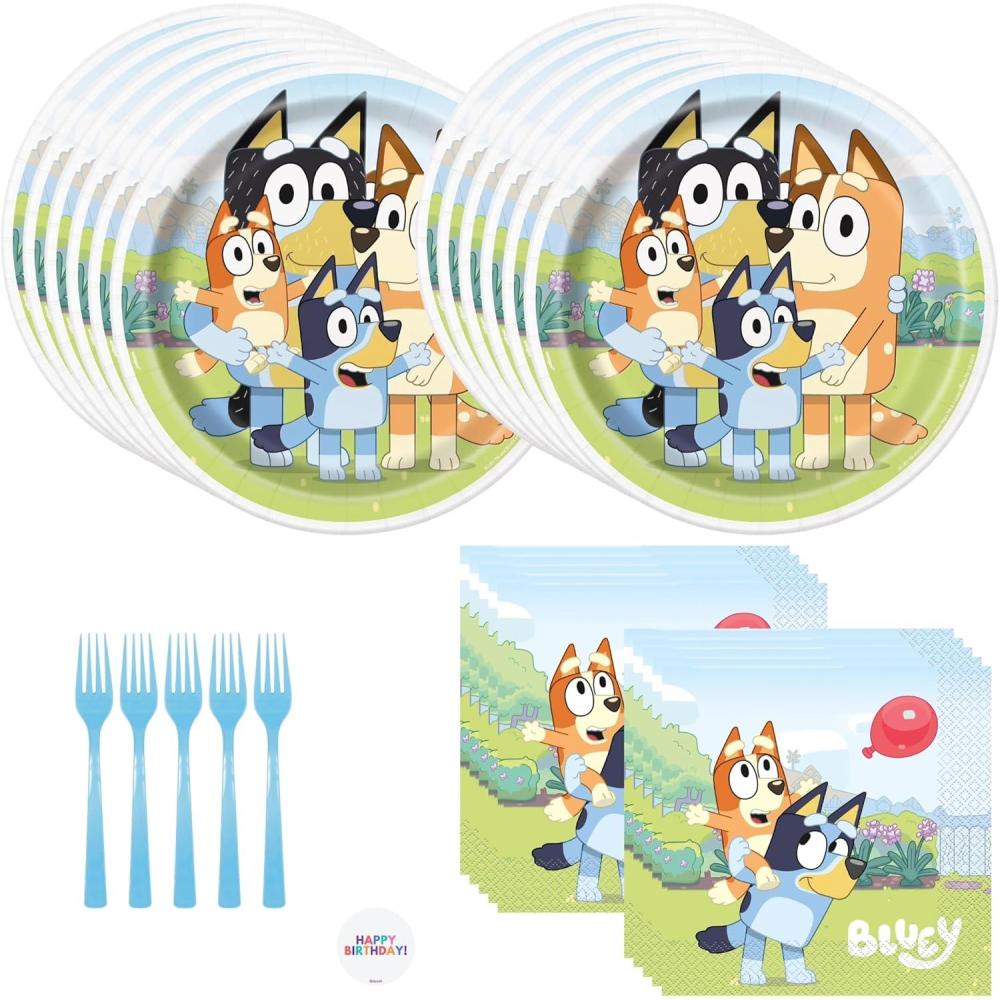 imageUnique Bluey Birthday Party Supplies Set for 16 Guests Bluey Plates and Napkins Forks Sticker Birthday Decorations Party Decorations