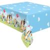 Bluey Birthday Party Supplies Bundle includes Lunch Plates, Lunch Napkins, Table Cover, Happy Birthday Banner (Bundle for 16 with 1 Dinosaur Sticker Sheet)