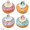 DecoSet® Bluey Dance Mode Cake Toppers, 3 Piece Cake Decoration With Bluey And Bingo Figurines and Muffin & Socks Poly Pic, For Birthday, Parties, Celebration(Cupcake Rings)