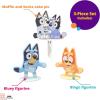 DecoSet® Bluey Dance Mode Cake Toppers, 3 Piece Cake Decoration With Bluey And Bingo Figurines and Muffin & Socks Poly Pic, For Birthday, Parties, Celebration(Cake Decoration)