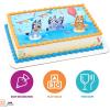 DecoSet® Bluey Dance Mode Cake Toppers, 3 Piece Cake Decoration With Bluey And Bingo Figurines and Muffin & Socks Poly Pic, For Birthday, Parties, Celebration(Cake Decoration)