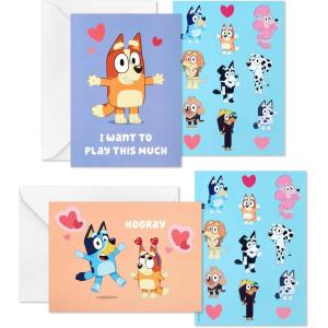 Hallmark Bluey Valentine’s Day Cards and Stickers for Kids School (24 Classroom Valentines with Envelopes)(Bluey Valentines with Stickers)