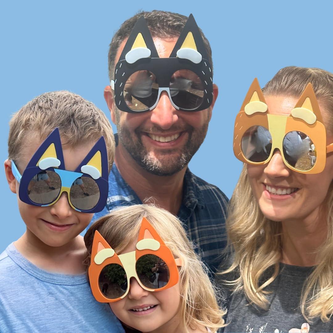 imageBLUEY Costume Sunglasses Bluey Bingo Bandit Chilli or Chattermax Costume Accessory Child and Adult SizeFamily 4 Pack