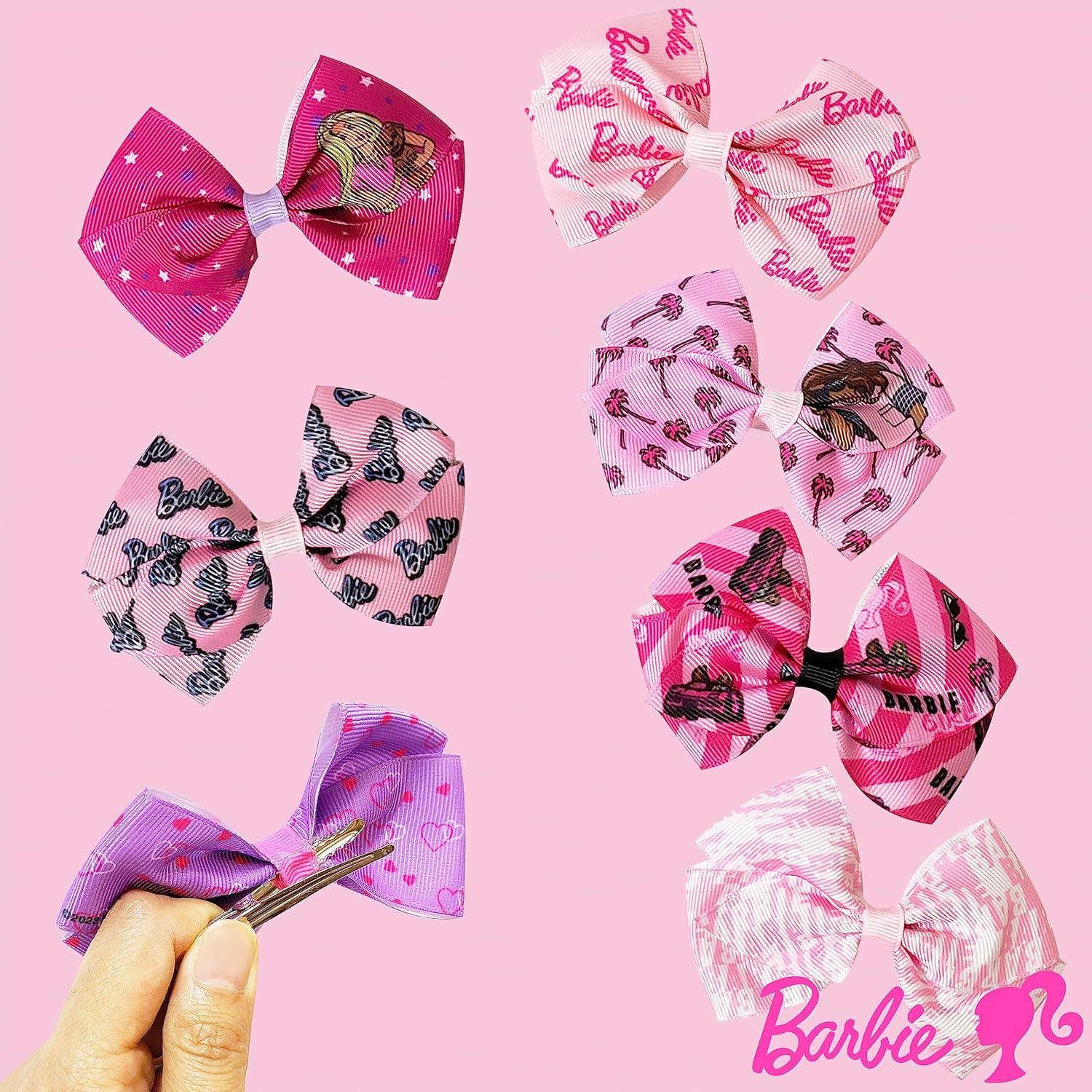 imageBaby Shark Kids Hair Bows Hair Accessories Gift Set 7 Pcs 4 Inch Bundle for Girls Different Character on each Clip Alligator Clip Ages 3 Barbie