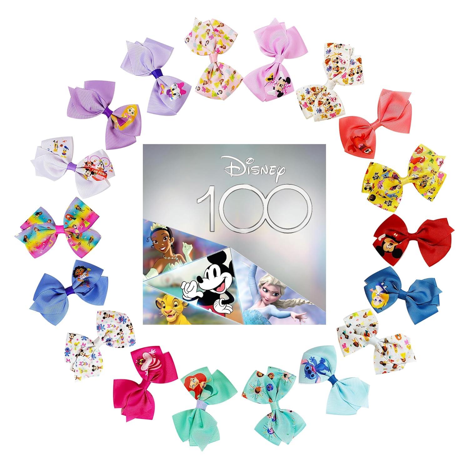 imageBaby Shark Kids Hair Bows Hair Accessories Gift Set 7 Pcs 4 Inch Bundle for Girls Different Character on each Clip Alligator Clip Ages 3 Disney 100th Anniversary