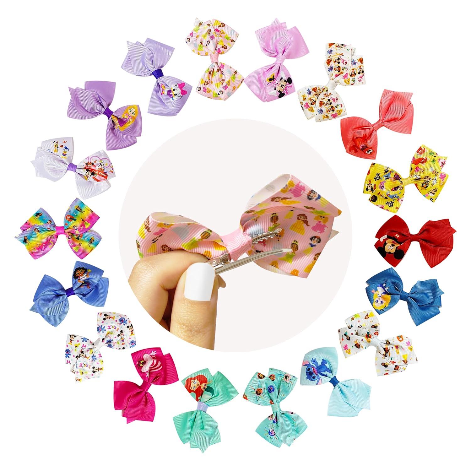 imageBaby Shark Kids Hair Bows Hair Accessories Gift Set 7 Pcs 4 Inch Bundle for Girls Different Character on each Clip Alligator Clip Ages 3 Disney 100th Anniversary