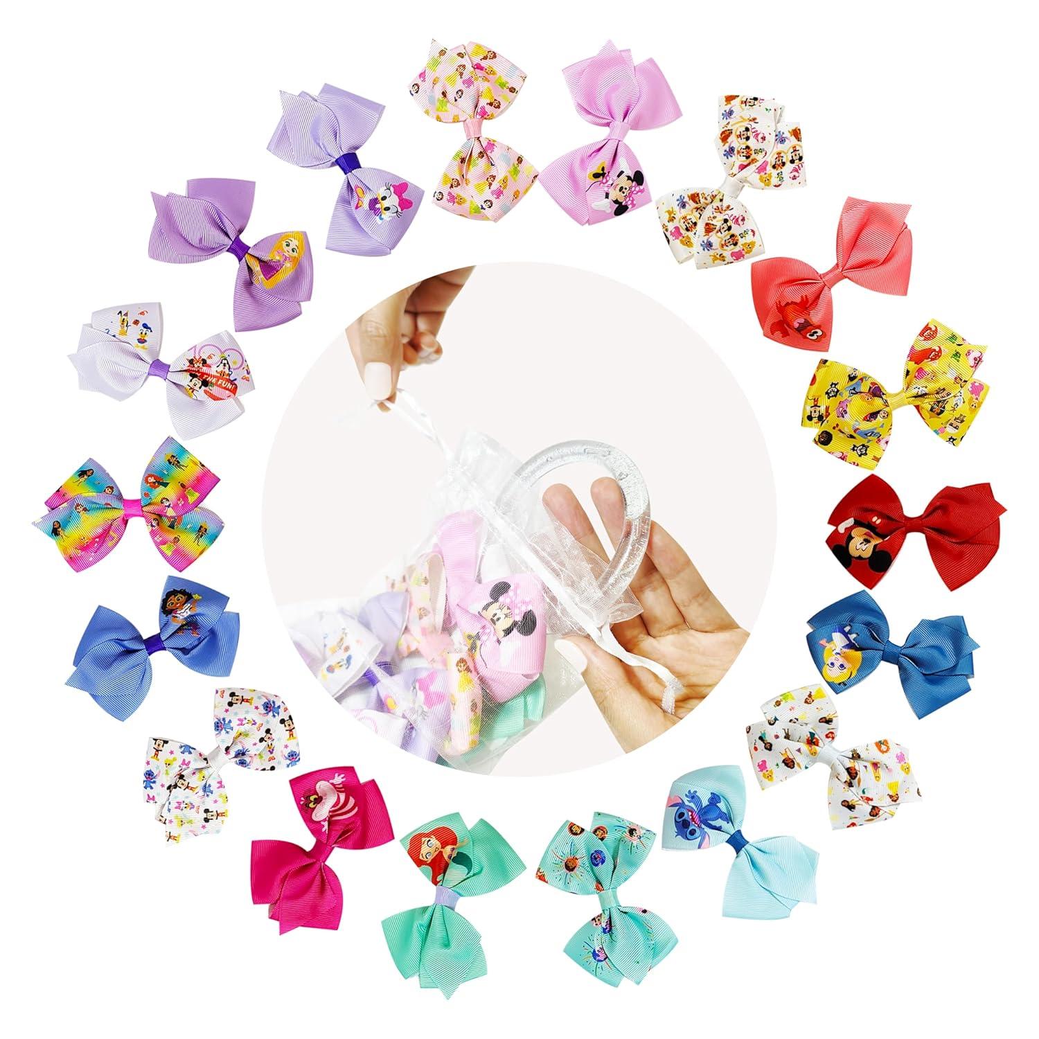 imageBaby Shark Kids Hair Bows Hair Accessories Gift Set 7 Pcs 4 Inch Bundle for Girls Different Character on each Clip Alligator Clip Ages 3 Disney 100th Anniversary