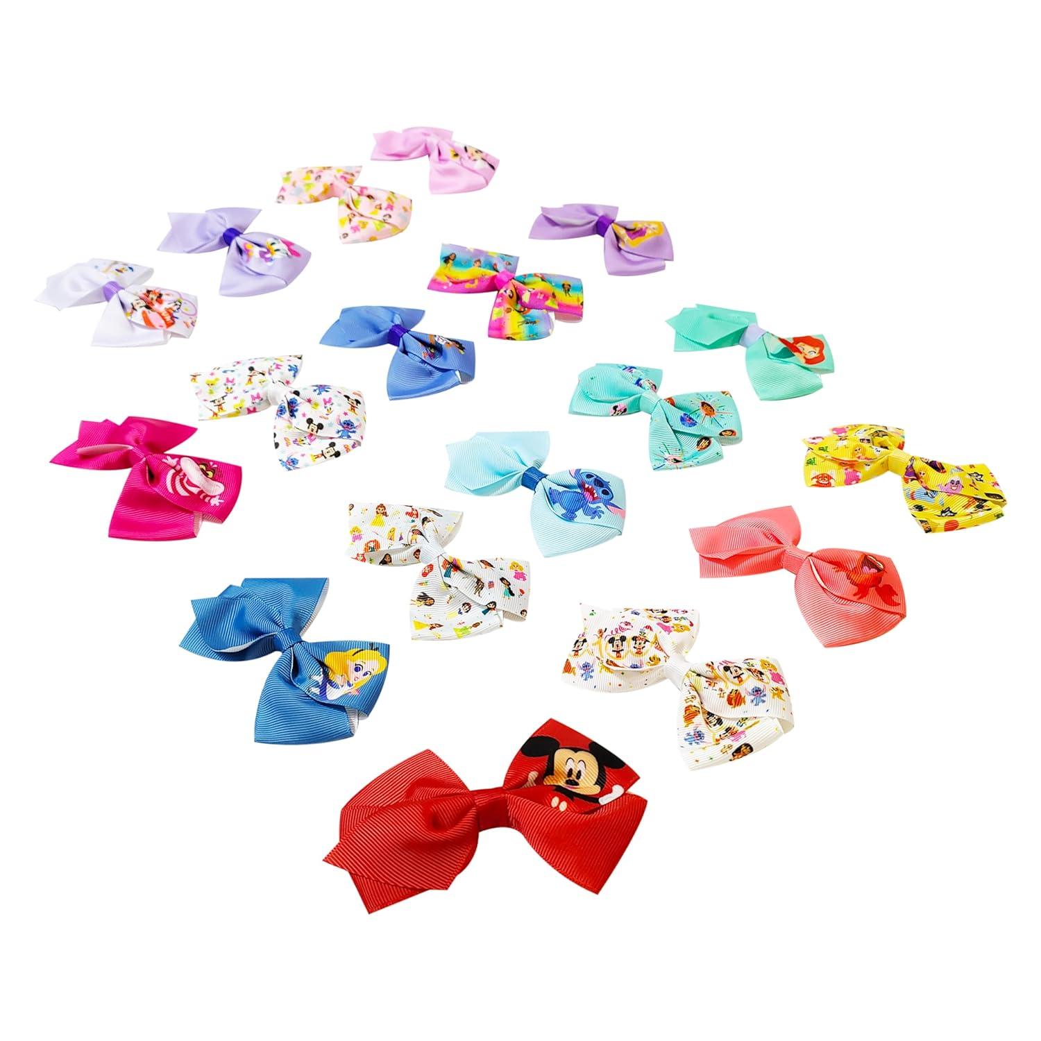 imageBaby Shark Kids Hair Bows Hair Accessories Gift Set 7 Pcs 4 Inch Bundle for Girls Different Character on each Clip Alligator Clip Ages 3 Disney 100th Anniversary