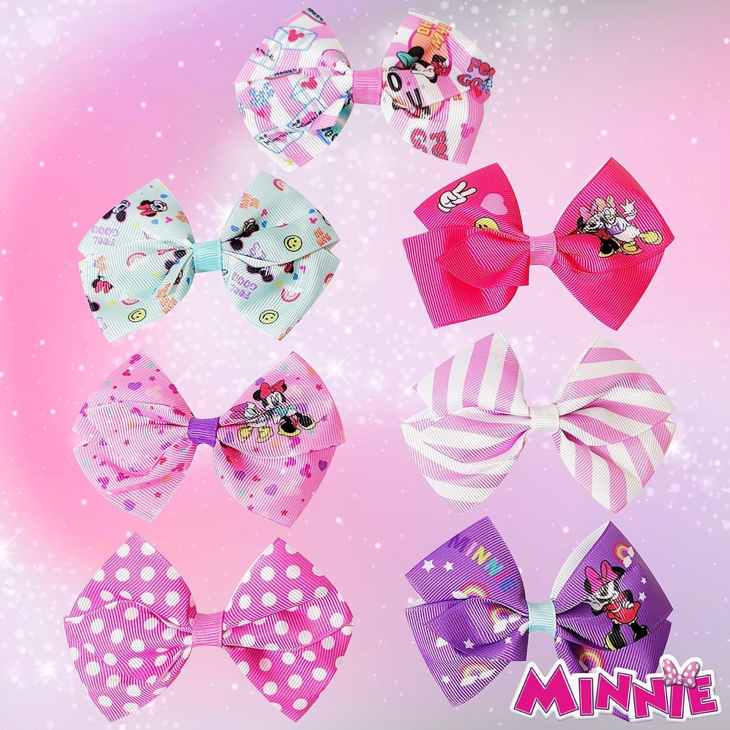 imageBaby Shark Kids Hair Bows Hair Accessories Gift Set 7 Pcs 4 Inch Bundle for Girls Different Character on each Clip Alligator Clip Ages 3 Disney Minnie Mouse