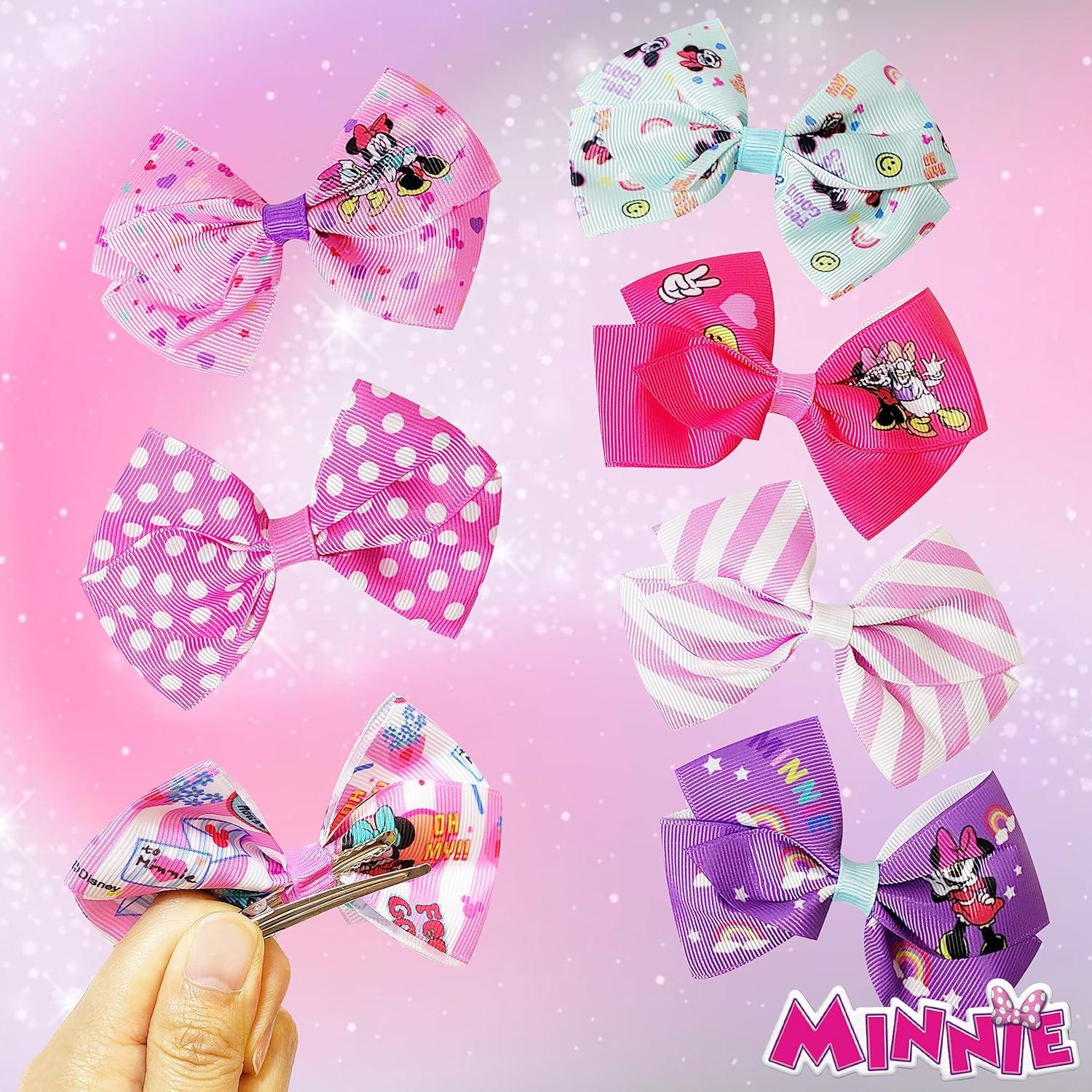 imageBaby Shark Kids Hair Bows Hair Accessories Gift Set 7 Pcs 4 Inch Bundle for Girls Different Character on each Clip Alligator Clip Ages 3 Disney Minnie Mouse