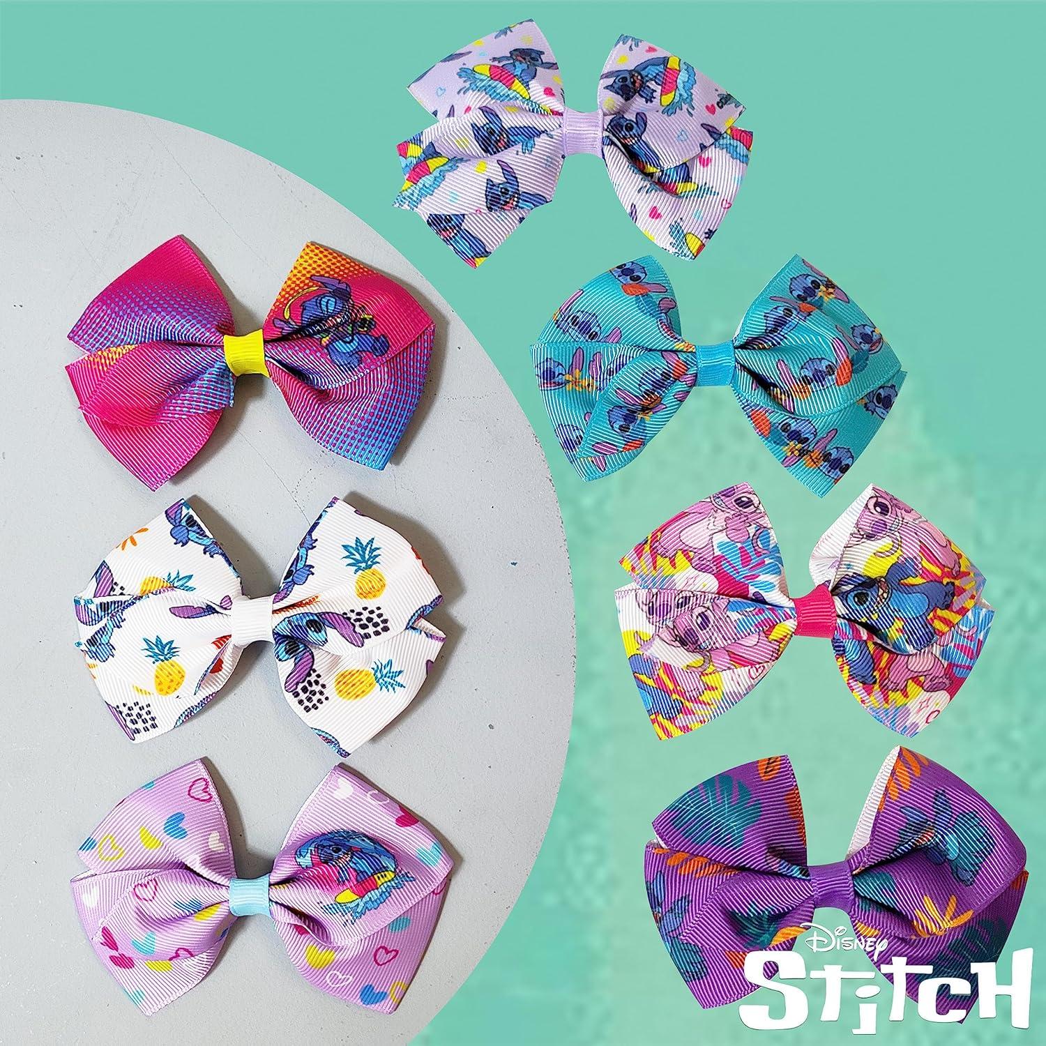 imageBaby Shark Kids Hair Bows Hair Accessories Gift Set 7 Pcs 4 Inch Bundle for Girls Different Character on each Clip Alligator Clip Ages 3 Disney Stitch