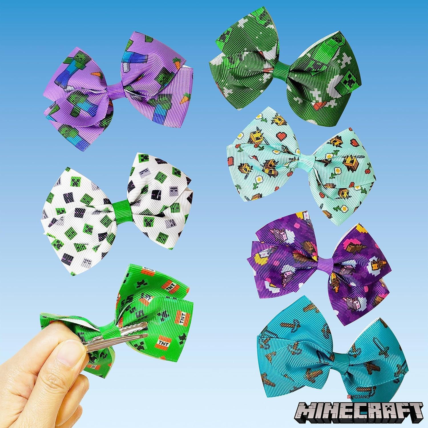 imageBaby Shark Kids Hair Bows Hair Accessories Gift Set 7 Pcs 4 Inch Bundle for Girls Different Character on each Clip Alligator Clip Ages 3 Minecraft
