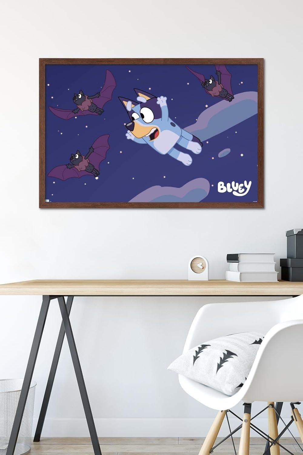 imageBluey Bats Wall Poster 19L x 13W Premium Unframed VersionMahogany Framed Version
