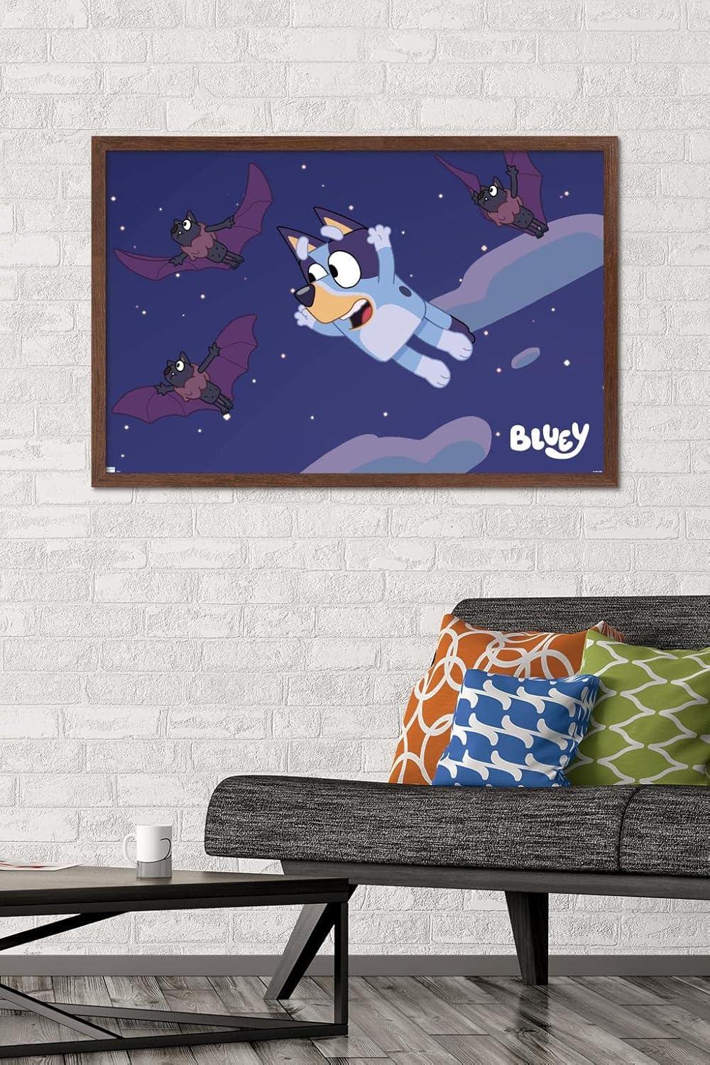 imageBluey Bats Wall Poster 19L x 13W Premium Unframed VersionMahogany Framed Version